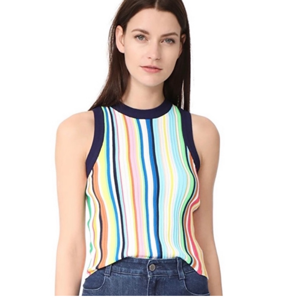 Milly Vertical Stripe Rainbow Tank Top Size P Or Small.